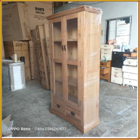 French Oak - 90cm : Kệ 2 Cánh Kính Gỗ Sồi + 2 Ngăn Kéo